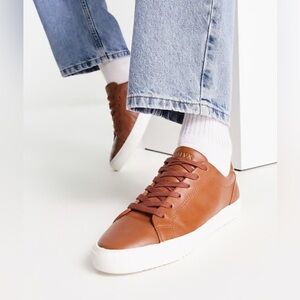 ASOS DESIGN lace up sneakers in tan faux leather Size 9